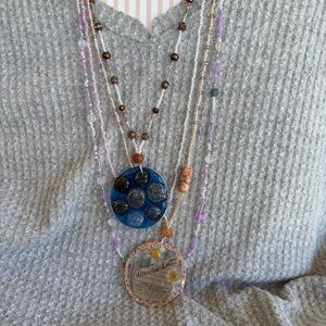 Necklace Lot of Four Beaded Handmade Resin Pendant Pullover